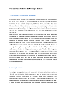 Breve Síntese Histórica Do Município De Gaia