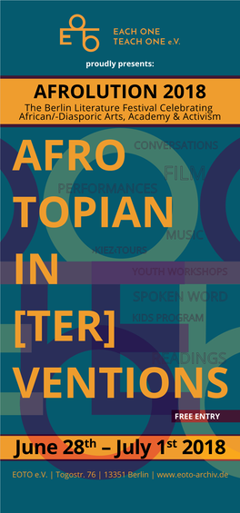 AFRO TOPIAN in [TER] VENTIONS FREE ENTRY June 28Th – July 1St 2018