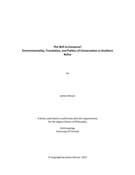 Environmentality, Translation, and Politics of Conservation in Southern Belize