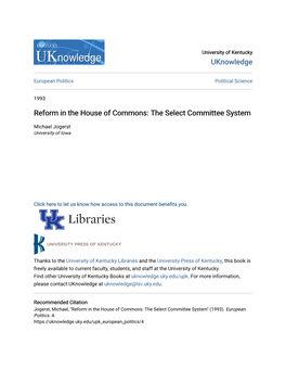 Reform in the House of Commons: the Select Committee System