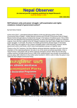 Nepal Observer an Internet Journal Irregularly Published by Nepal Research Issue 58, October 1, 2019 ISSN 2626-2924