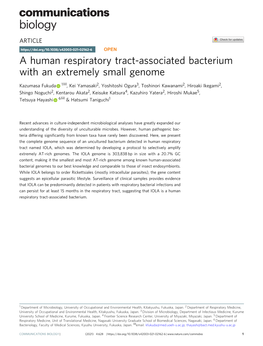 A Human Respiratory Tract-Associated Bacterium with an Extremely Small