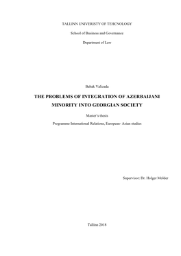 The Problems of Integration of Azerbaijani Minority Into Georgian Society