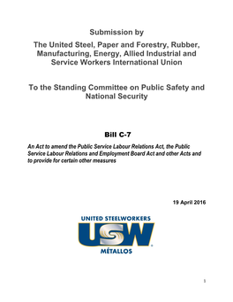 Submission by the United Steel, Paper and Forestry, Rubber, Manufacturing, Energy, Allied Industrial and Service Workers International Union