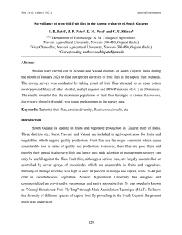 124 Surveillance of Tephritid Fruit Flies in the Sapota Orchards of South