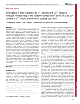 Oncogenic K-Ras Suppresses IP3-Dependent Ca Release Through