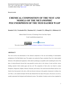 Chemical Composition of the Nest and Models of the Metamophic Polymorphism of the Mud Dauber Wasp