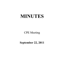 Minutes: Sept. 22, 2011 CPE Meeting