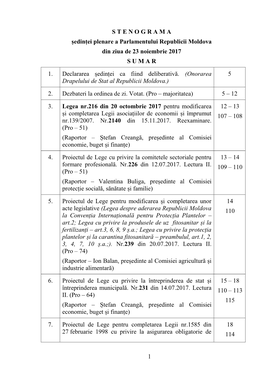 1 S T E N O G R a M a Ședinței Plenare a Parlamentului Republicii
