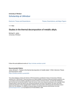 Studies in the Thermal Decomposition of Metallic Alkyls