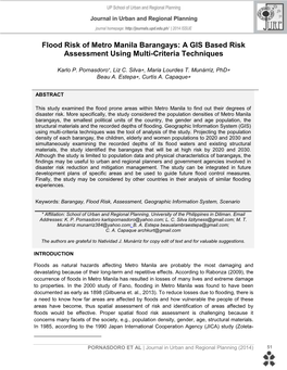 Flood Risk of Metro Manila Barangays: a GIS Based Risk Assessment Using Multi-Criteria Techniques