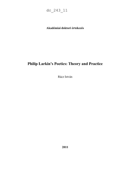 Philip Larkin's Poetics