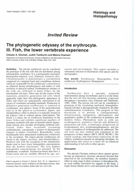 Invited Review the Phylogenetic Odyssey of the Erythrocyte. III. Fish, the Lower Vertebrate Experience