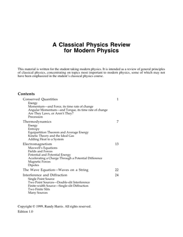 A Classical Physics Review for Modern Physics