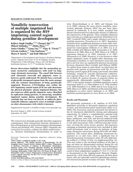 Nonallelic Transvection of Multiple Imprinted Loci Is Organized by the H19 Imprinting Control Region During Germline Development