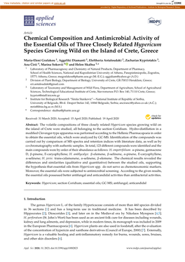 Chemical Composition and Antimicrobial Activity of the Essential Oils of Three Closely Related Hypericum Species Growing Wild on the Island of Crete, Greece