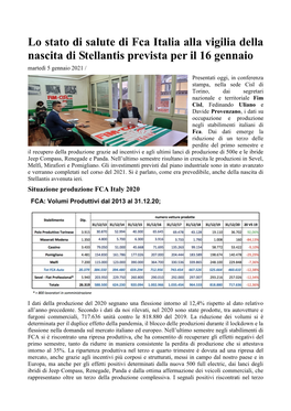 Lo Stato Di Salute Di Fca Italia Alla Vigilia Della Nascita Di Stellantis