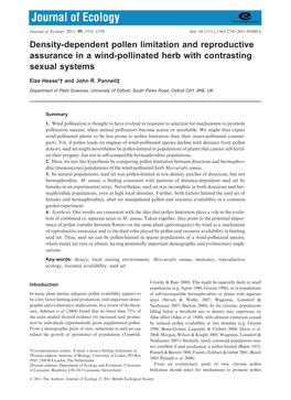 Densitydependent Pollen Limitation and Reproductive Assurance in A