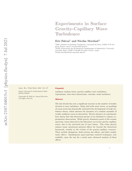 7 Jul 2021 Experiments in Surface Gravity-Capillary Wave Turbulence