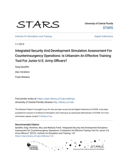 Integrated Security and Development Simulation Assessment for Counterinsurgency Operations: Is Urbansim an Effective Training Tool for Junior U.S