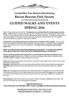 Guided Walks and Events Spring 2016
