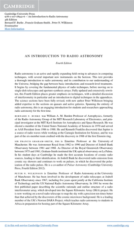 An Introduction to Radio Astronomy 4Th Edition Bernard F