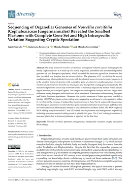 Sequencing of Organellar Genomes of Nowellia Curvifolia