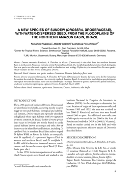 A New Species of SUNDEW (Drosera, Droseraceae), with Water-Dispersed Seed, from the Floodplains of the Northern Amazon Basin, Brazil