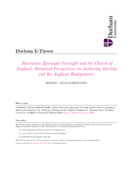 Alternative Episcopal Oversight and the Church of England: Historical Perspectives on Authority, Identity and the Anglican Realignment