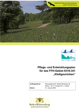 Pflege- Und Entwicklungsplan Für Das FFH-Gebiet 8316-341 „Klettgaurücken“