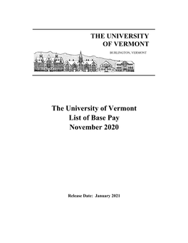The University of Vermont List of Base Pay November 2020