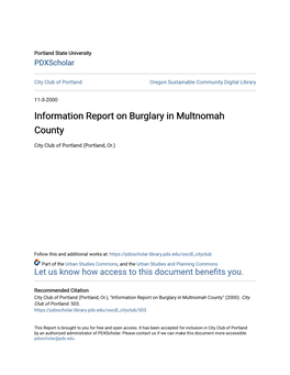 Information Report on Burglary in Multnomah County