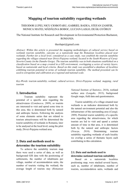 Mapping of Tourism Suitability Regarding Wetlands