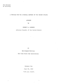 A Program for the Internal Defense of the United States, Address By