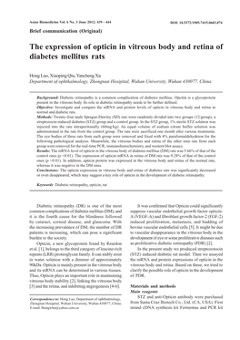 The Expression of Opticin in Vitreous Body and Retina of Diabetes Mellitus Rats