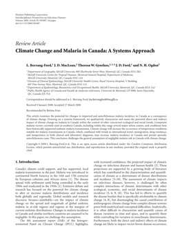 Climate Change and Malaria in Canada: a Systems Approach