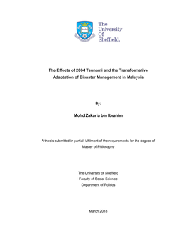 The Effects of 2004 Tsunami and the Transformative Adaptation of Disaster Management in Malaysia