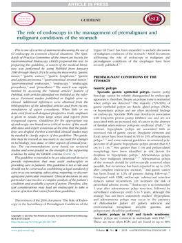 The Role of Endoscopy in the Management of Premalignant and Malignant Conditions of the Stomach
