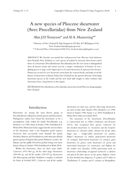 A New Species of Pliocene Shearwater (Aves: Procellariidae) from New Zealand Alan J.D