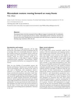 Microtubule Motors: Moving Forward on Many Fronts Viki Allan