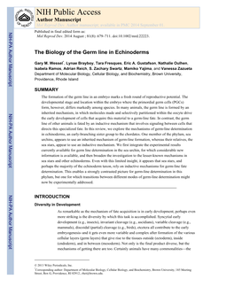 The Biology of the Germ Line in Echinoderms
