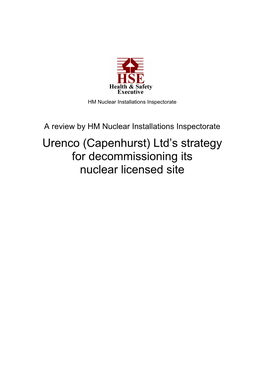 Urenco (Capenhurst) Ltd’S Strategy for Decommissioning Its Nuclear Licensed Site