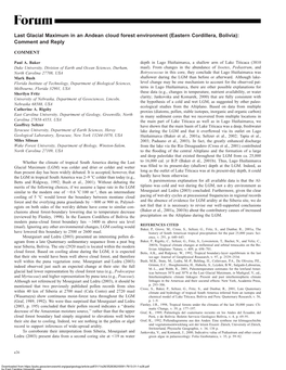 Last Glacial Maximum in an Andean Cloud Forest Environment (Eastern Cordillera, Bolivia): Comment and Reply