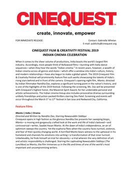 Cinequest Film & Creativity Festival 2019 Indian Cinema Celebration