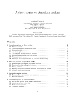 A Short Course on American Options