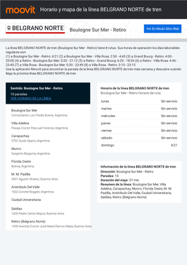 Horario Y Mapa De La Ruta BELGRANO NORTE De Tren