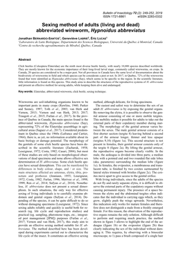 Sexing Method of Adults (Living and Dead) Abbreviated Wireworm, Hypnoidus Abbreviatus