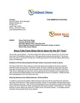 2020 Sioux Falls Farm Show Announcement