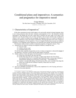 Conditional Plans and Imperatives: a Semantics and Pragmatics for Imperative Mood