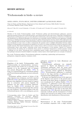 Trichomonads in Birds – a Review